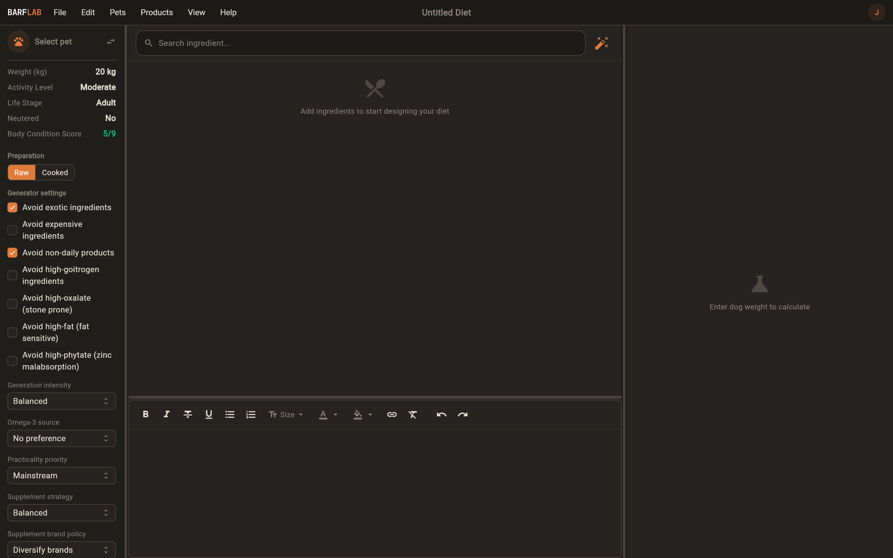 BarfLab on desktop