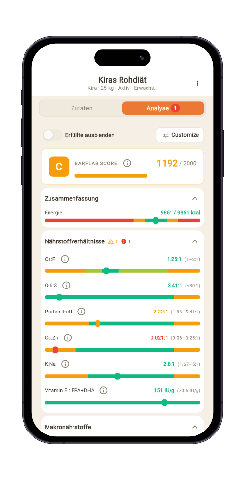 Rationsanalyse mit Grenzwerten und Warnungen